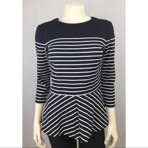 EUC Talbots Navy White Stripe Ponte Peplum